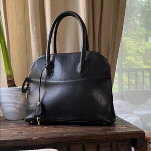 Classic Black Leather Dome Purse Neiman Marcus Vintage w/ 🔐 a Lock and Key